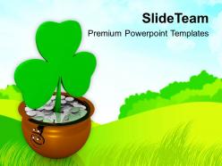 St patricks day shamrock symbol on green background templates ppt backgrounds for slides