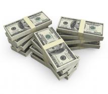 Stack of dollars with white background stock photo