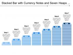 Stacked bar with currency notes and seven heaps of steps
