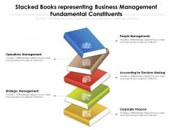 Stacked books representing business management fundamental constituents