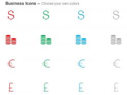 Stacked coins dollar pound euro sign ppt icons graphics