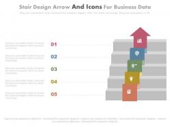 Stair design arrow and icons for business data powerpoint slides