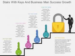 Stairs with keys and business man success growth flat powerpoint design