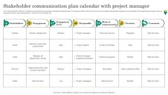 Stakeholder Communication Plan Calendar With Project Manager