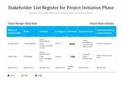 Stakeholder list register for project initiation phase