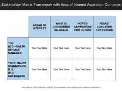 Stakeholder matrix framework with area of interest aspiration concerns