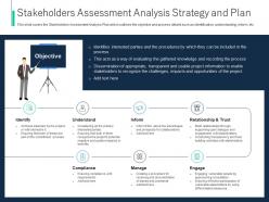 Stakeholders assessment analysis strategy and plan process identifying stakeholder engagement