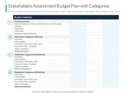 Stakeholders assessment budget plan with categories ppt professional structure