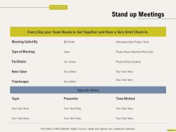 Stand up meetings note taker ppt powerpoint presentation show graphic tips