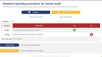 Standard Operating Procedure For Vendor Audit