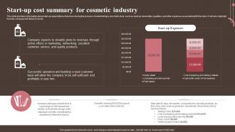 Start Summary For Cosmetic Industry Personal And Beauty Care Business Plan BP SS