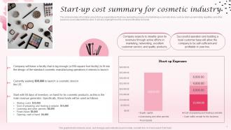 Start Up Cost Summary For Cosmetic Industry Cosmetic Industry Business Plan BP SS