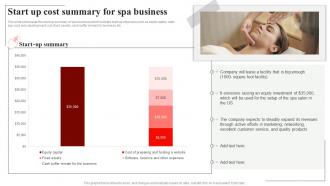 Start Up Cost Summary For Spa Business Spa Salon Business Plan BP SS