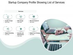Startup company profile showing list of services