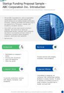 Startup Funding Proposal Sample ABC Corporation Inc Introduction One Pager Sample Example Document