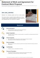 Statement Of Work And Agreement For Contract Work Proposal One Pager Sample Example Document
