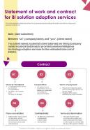 Statement Of Work And Contract For BI Solution Adoption One Pager Sample Example Document