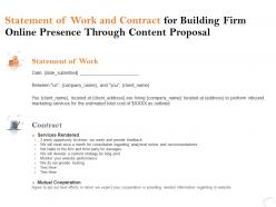 Statement of work and contract for building firm online presence through content proposal ppt idea