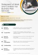 Statement Of Work And Contract For Business Plan Services One Pager Sample Example Document