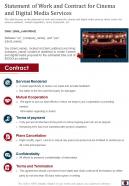 Statement Of Work And Contract For Cinema And Digital Media Services One Pager Sample Example Document