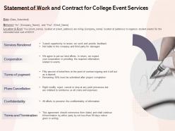 Statement of work and contract for college event services ppt powerpoint diagrams