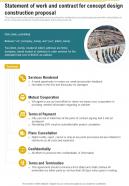Statement Of Work And Contract For Concept Design Construction Proposal One Pager Sample Example Document