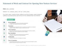 Statement of work and contract for opening new venture services ppt presentation designs
