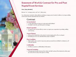 Statement of work and contract for pre and post nuptial event services ppt example file
