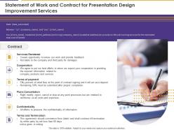 Statement of work and contract for presentation design improvement services ppt icon