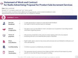 Statement of work and contract for radio advertising proposal for product sale increment services ppt slides