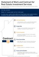 Statement Of Work And Contract For Real Estate Investment Services One Pager Sample Example Document