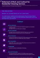 Statement Of Work And Contract For Residential Cleaning Services One Pager Sample Example Document