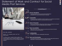 Statement of work and contract for social media post services ppt presentation deck