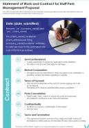Statement Of Work And Contract For Staff Perk Management One Pager Sample Example Document