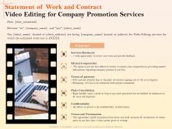Statement of work and contract video editing for company promotion services ppt file