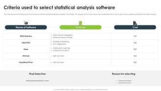 Statistical Analysis For Data Driven Criteria Used To Select Statistical Analysis Software
