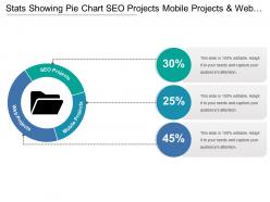 Stats showing pie chart seo projects mobile projects and web projects