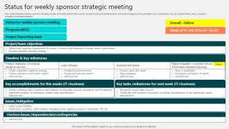 Status For Weekly Sponsor Strategic Meeting