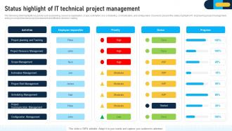 Status Highlight Of IT Technical Project Management