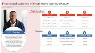 Step By Step Guide To E Commerce Professional Summary Of E Commerce Start Up Founder BP SS
