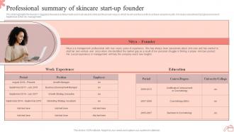 Step By Step Guide To Skincare Professional Summary Of Skincare Start Up Founder BP SS