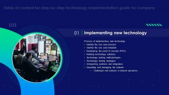 Step By Step Technology Implementation Implementing New Technology For Table Of Contents
