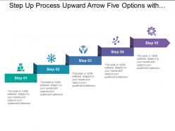 Step up process upward arrow five options with titles