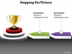 Stepping for victory arrows leading to a trophy with winning golden cup powerpoint diagram templates 712