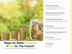 Steps for better financial plan for the future