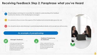 Steps For Receiving Feedback In A Constructive Manner Training Ppt Customizable Template