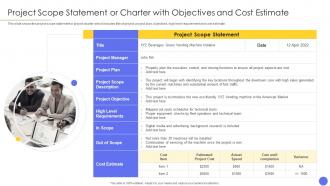 Steps involved in successful project management scope statement charter with objectives cost estimate