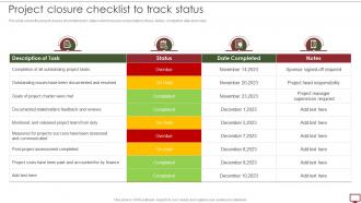 Steps To Develop Project Management Plan Project Closure Checklist To Track Status