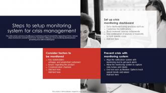 Steps To Setup Monitoring System For Crisis Management Contingency Planning And Crisis Communication