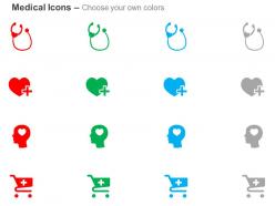 Stethoscope heart brain health medical cart ppt icons graphics